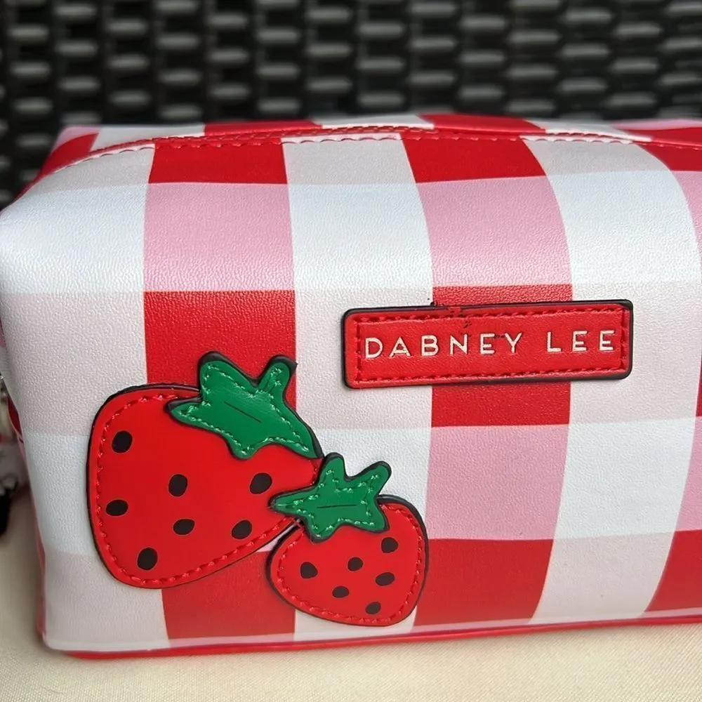 Dabney Lee  Strawberry Red and White Checkered Cosmetic Bag